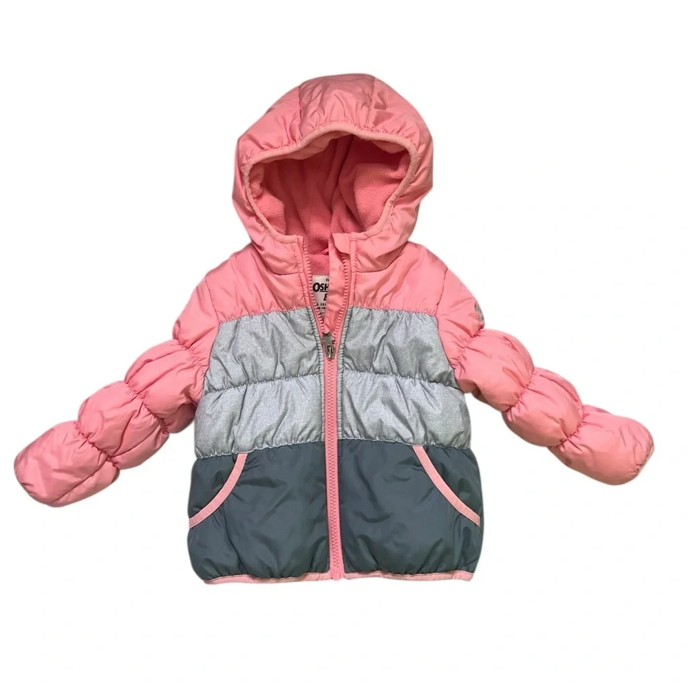 OshKosh B'gosh Puffer Jacket Kids Girls‎ 24M Pink Gray